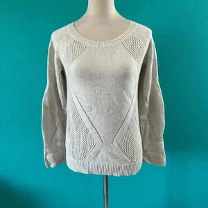 NWT SWTR 858 Chalk Crochet Pullover Sweater Cotton & Cashmere Raglan Sleeve XS